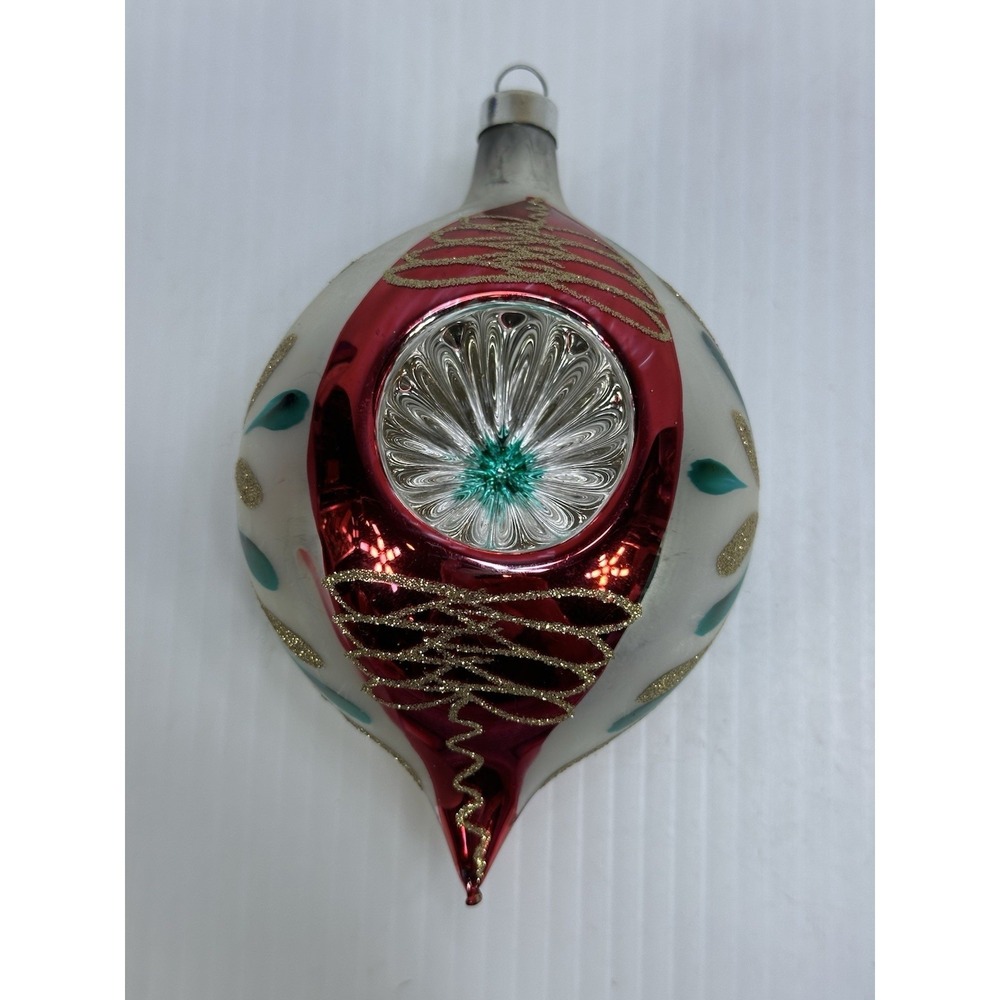 XL  Vintage  Mercury Glass Christmas Ornament   5.5" High With Indent On 2 Sides